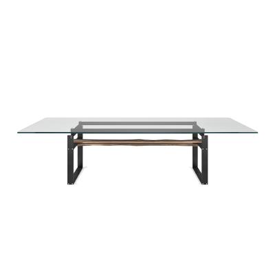 China (Height) Adjustable Dining Tables Sets Stainless Steel Glass Tops Metal For Modern Dining Room Luxury for sale