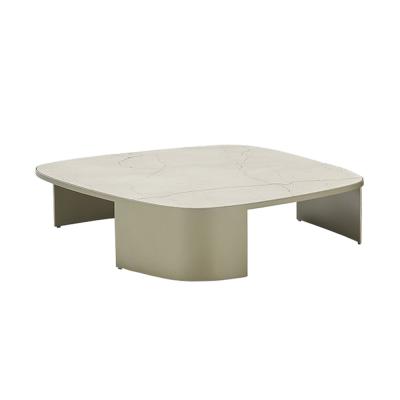 China Customizable Italian Luxury Modern Brushed Round Marble Stainless Steel Coffee Table Ceramic Top Coffee Table Set for sale