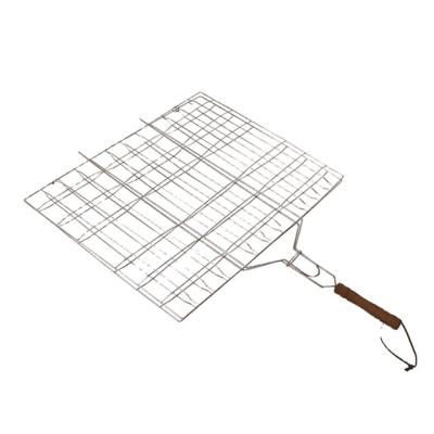 China Easily Cleaned Simple and convenient outdoor stainless steel basket bbq grill mesh with wooden handle for sale