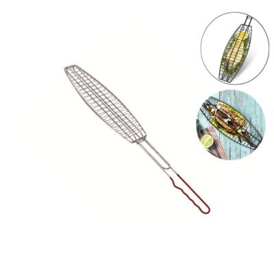 China Easily Cleaned BBQ grilling wire fish basket with plastic coating handle for sale