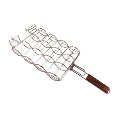 China Easily Cleaned Portable BBQ stainless steel corn grill basket with wooden handle for sale