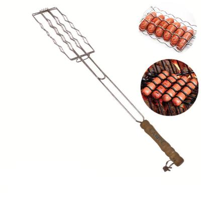 China Easily Cleaned Outdoor stainless steel sausage bbq basket metal mesh hot dog holder BBQ grill for sale