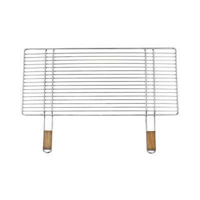 China Easily Cleaned Wholesale outdoor stainless steel bbq grill wire mesh net with double wood handle for sale