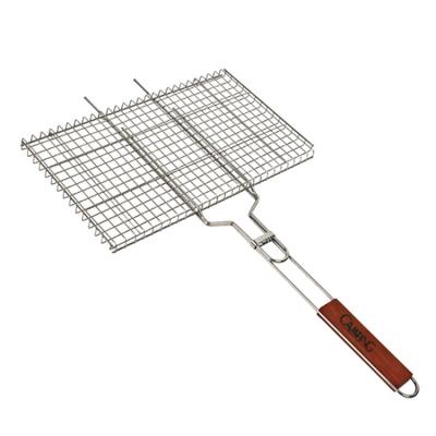 China Easily Cleaned Factory price chrome plated BBQ grill basket in bbq accessories with wooden handle for sale