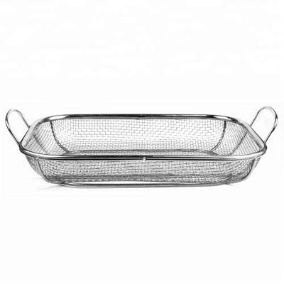 China Sustainable bbq grill charcoal Multifunction french frying basket with two handle cook tool for sale