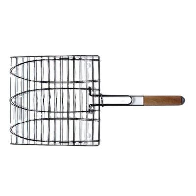 China Easily Cleaned Inexpensive hardwood handle bbq grill basket with black coating for sale