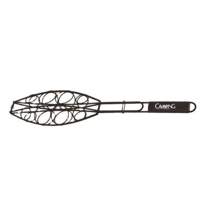 China Easily Cleaned BBQ accessories wood handle non stick coating wire fish grill basket for sale