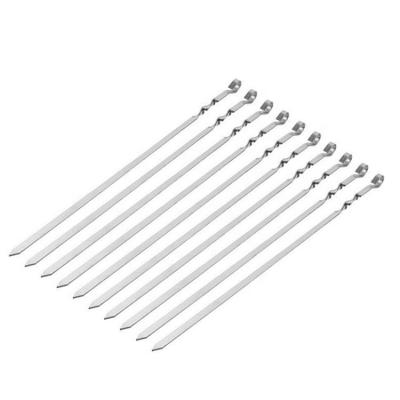 China Easily Cleaned 10 Pieces stainless steel charcoal bbq grill kabab flat skewers for sale