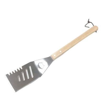 China Easily Cleaned Food grade stainless steel serrated edge bbq spatula with bottle opener for sale