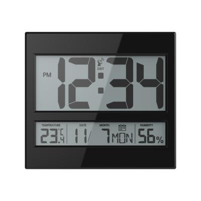 China Radio Controlled Clock Indoor Temperature Humidity Modern Design Style Digital Wall Clock for sale