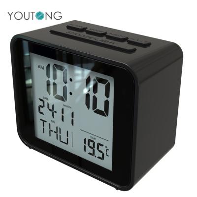 China YT60142 Battery Powered Black Atomic Calendar Desktop Clock with Back Light Digital for sale