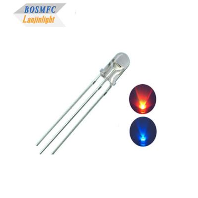 China 1.8V-2.4V Diodo LED de doble color 5 mm a través del agujero Color rojo azul Alto brillo en venta