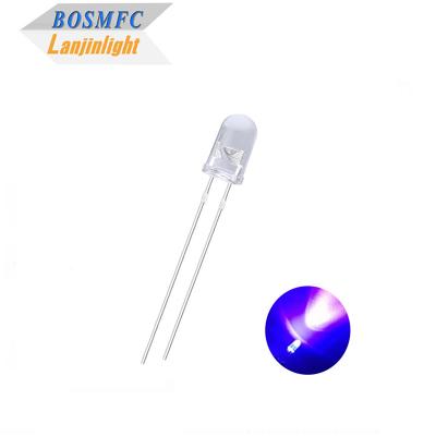 China Cabeza redonda 5 mm LED ultravioleta 385nm 395nm Lente transparente para el agua para la lámpara de mosquito en venta