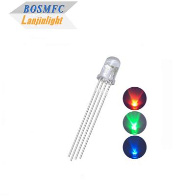 China 4 Pins RGB LED 5mm Durch Loch 0,06W, gemeinsame Anode Wasserklare Linse F5 Tri-Color LED zu verkaufen