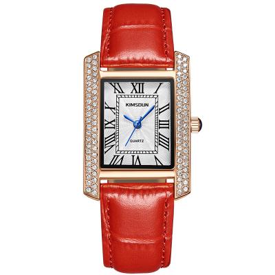 China KIMSDUN day/date brand factory selling square gypsophila with diamonds quartz Korean ladies watch for sale