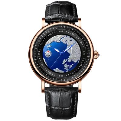 China Factory Direct Selling Day/Date Brand KIMSDUN Quartz Luminous Watch Men's High-end Blue 3D Earth Fashion Watch for sale