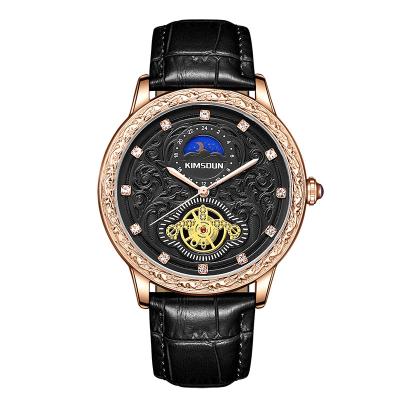 China Customization KIMSDUN Brand China Vintage Moon Phase Carved Quartz Watch Fashion Luminous Watch Waterproof Men for sale