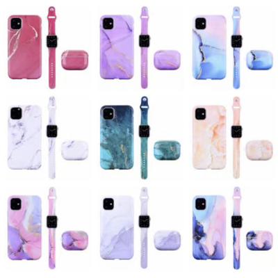 China Honatop Marble Shockproof Soft TPU Print For Airpod Case For iPhone Phone Case For Apple Watch Bands Case Set for sale