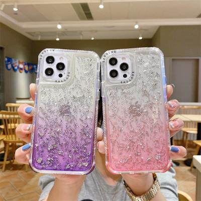 China Anti-fall Honatop 3 in 1 pc girls bumper women tpu combo gradient glitter gel for iphone 12/13 pro max case for sale