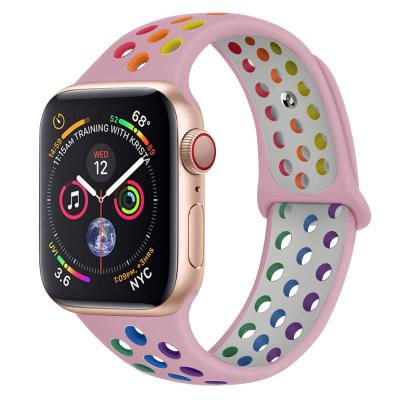 China Fashion New Honatop 2021 Release Watch Strap Silicone Watch Band For Apple Watch Rainbow Series 1 Strap 2 3 4 5 for sale