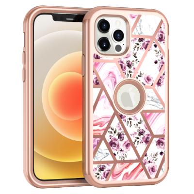 China Anti-drop Case For Galaxy A82 A22 A03S , 3 in1 Full PC+TPU+PC Protective Marble Electroplating Samsung Phone Case for sale