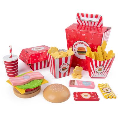 China Educational Children's Wooden Toys Play House Games Wooden French Fries Hamburgers Fun Gifts Drinks Model Toys Children 'S Fast Food for sale