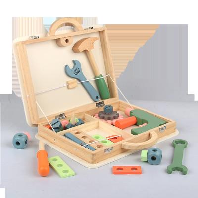 China Educational Children's Wooden Tool Kits Pretend Toys Nut Screws Repair Learn Educational Whole Box OEM Parent-child Family Games Sale for sale