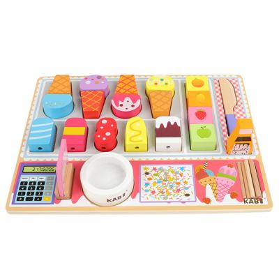 China Wooden Educational Children's Role Play Kitchen Board Ice Cream Shop Toys Set Simulation To Pretend Educational Birthday Gift Wholesale for sale