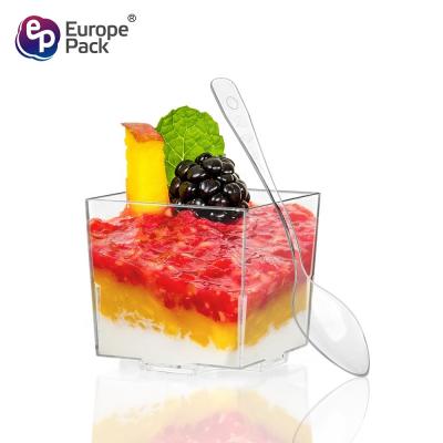 China Factory price square shape clear plastic 60ml food dessert ice cream mini cups with spoons zu verkaufen