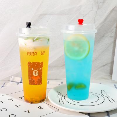 China Custom gobelets en plastique pp printed disposable packaging cup plastic juice boba tea cups with lids Te koop