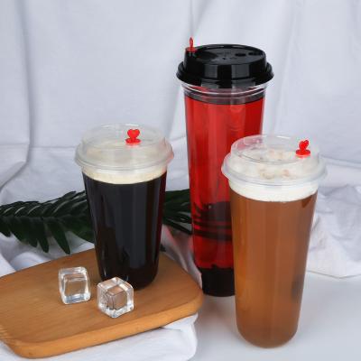 China Custom printing juice coffee milk tea cold drink take away cup clear PET disposable plastic cups with lids for sale