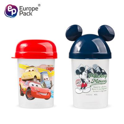 China Children's Plastic water bottles with cartoon patterns and mickey Mouse-shaped LIDS for sale