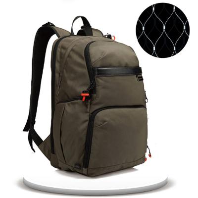 China With USB Army Green Stainless Steel Anti Theft Backpack With Cable Mesh Inside for sale