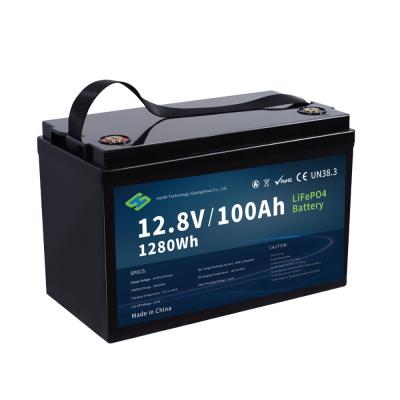 China IP65 resistente al agua LiFePO4 Batería solar 12.8V 100Ah Recargable Fosfato de hierro de litio en venta