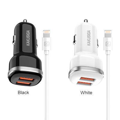 China Mobile Phone Fast Charger On Car KAKUSIGA Universal Car Dual Port Smart Charger Set USB Car Smart Fast Charging Charger for sale