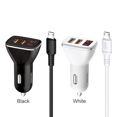 China Cheap KAKU Digital Double USB Electric Car Dual Port Small Cell Phone Car Charger Charger Set Micro USB Adapter for sale