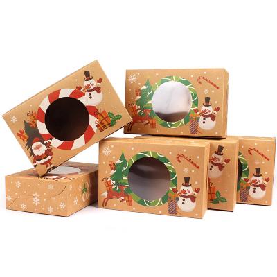 China Recycled Materials Cookie Cake Packaging Box Dessert Wrapping Paper Box Small Christmas Gift Box With Clear Window for sale