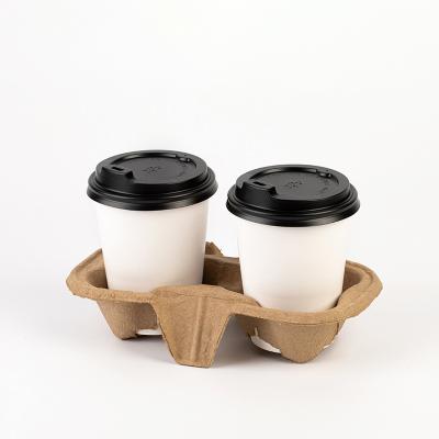 China Wholesale Disposable Milk Tea Paper Cup Holder Coffee Cup Holder Disposable Takeaway Biodegradable Biodegradable Hot Cup Holder 2/4 Tray Carrier for sale