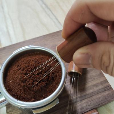 China Viable natural wood handle coffee needle tamper espresso dispenser wdt needle dispenser coffee for sale