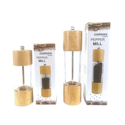 China Wooden Transparent Acrylic Pepper Grinder Manual Adjustable Pepper Grinding Salt Grinding Bottle for sale