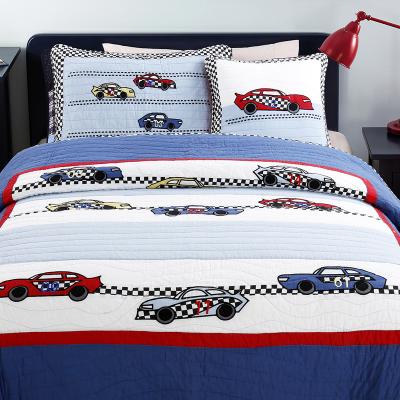 China Anti-Static Bedspreads Standard Wholesale Cotton Quilting Children Fine Car Running Blue Bed Cover Bedding For Home for sale