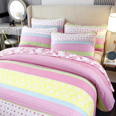 China High level direct sales pink green patchwork viable elastic custom wholesale 4 piece bedding set for sale