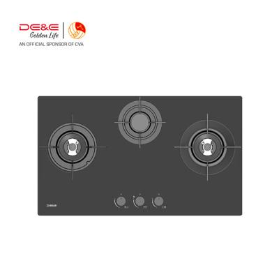 China S38615 DE&E Household Appliances Tempered Glass 3 Burner Open Burner Built In Gas Hob for sale