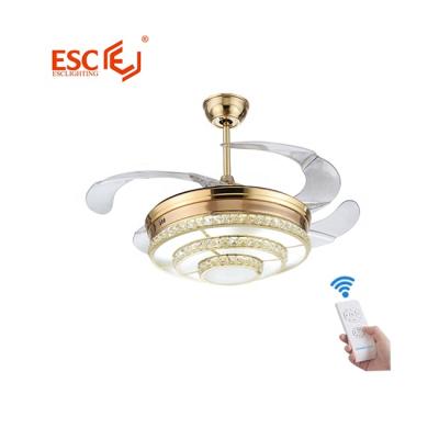 China Modern Fashion Remote Wall Control 3 CCT Dimming Gold Ceiling Fan Invisible Crystal Light For Home for sale