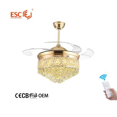 China Modern Energy Saving Chandelier 220v Fan Ceiling Fan Low Noise Invisible Retractable Crystal Light for sale