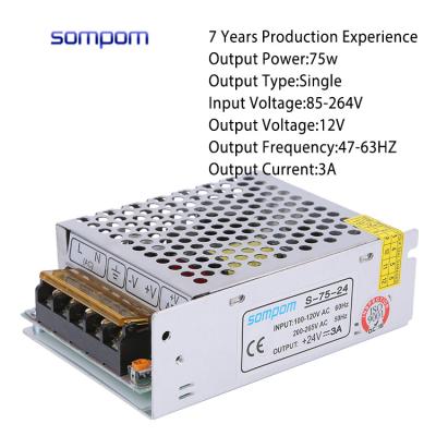 China 7 years production experience 24V 3A 75V metal switching power source AC enclosing source converter for sale