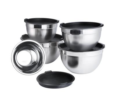 China Sustainable 5pcs Wholesale stock factory directly 201Kitchen Salad Bowls Stainless Steel Mixing Bowl Set with Lid for sale