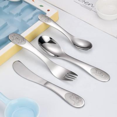 China Cute 2022 new product 4pcs knife fork spoon flatware lunch customised 304 stainless steel kids children cutlery set with gift box for sale