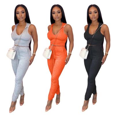 China YIWU XINYU Women's Plus Size Casual Drop Waist 2 Piece Set Sleeveless Women Plus Size Clothing Stacked Pant Sets for sale