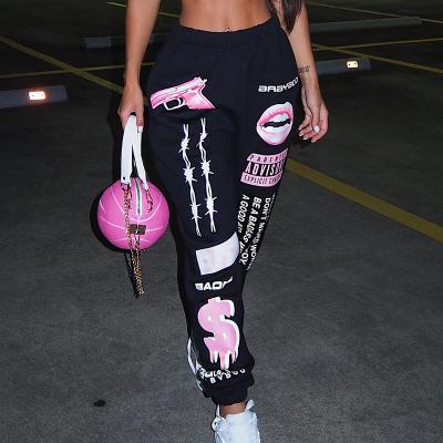 China YIWU XINYU fashion boutique street wear women Anti-wrinkle printing cargo pants paint track jogger sweatpants for sale